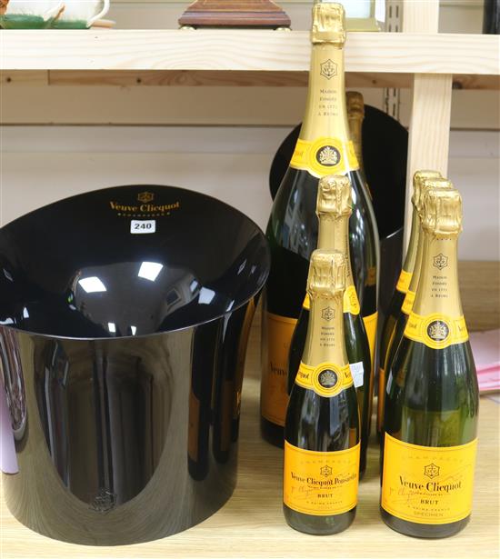 An advertising Veuve Clicquot champagne bottles and ice buckets